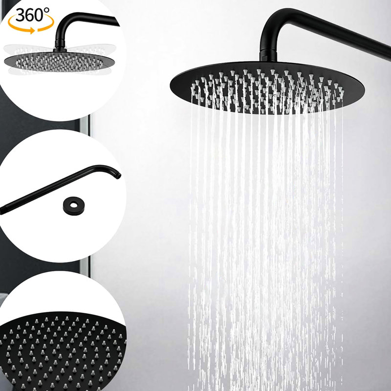 Paire de pomme de douche noire matte de 10 po: pluie et douchette, laiton pour une expérience de douche relaxante, Noir mat