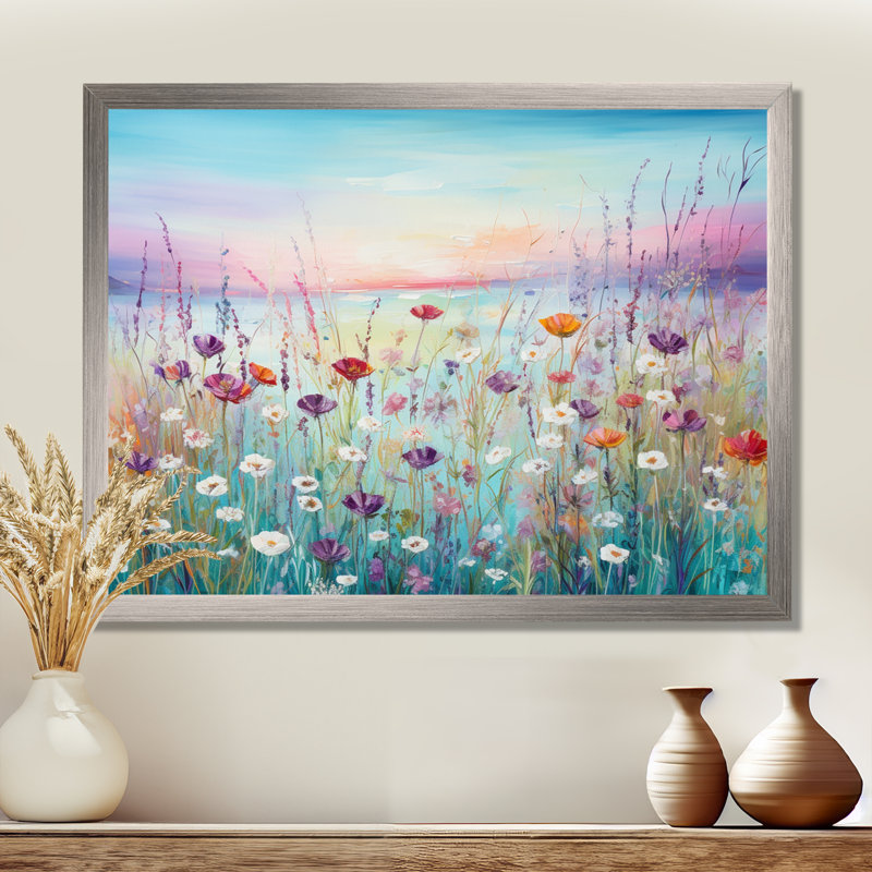 Fleurs sauvages Meadows II sur toile, Cadre simple argenté, H 12 po x l 20 po x P 1 po