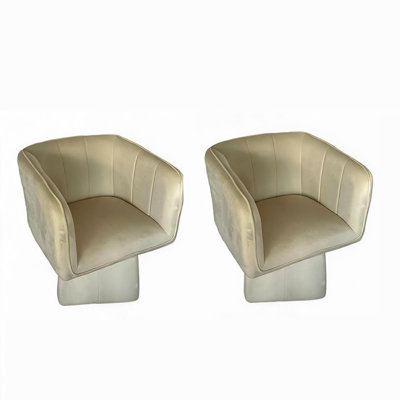Lot de 2 fauteuils pivotants en velours beige, mini fauteuil d'appoint en forme de tonneau pour salon