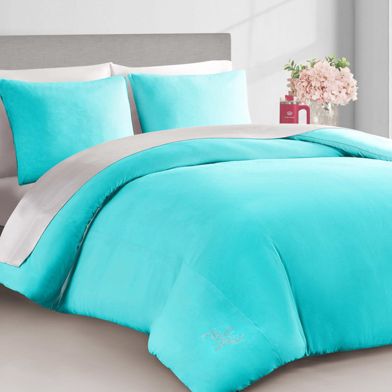 Juicy Couture Solid Velour Comforter Sets, Twin Extra Long Comforter + 1 Standard Sham, Blue Crush