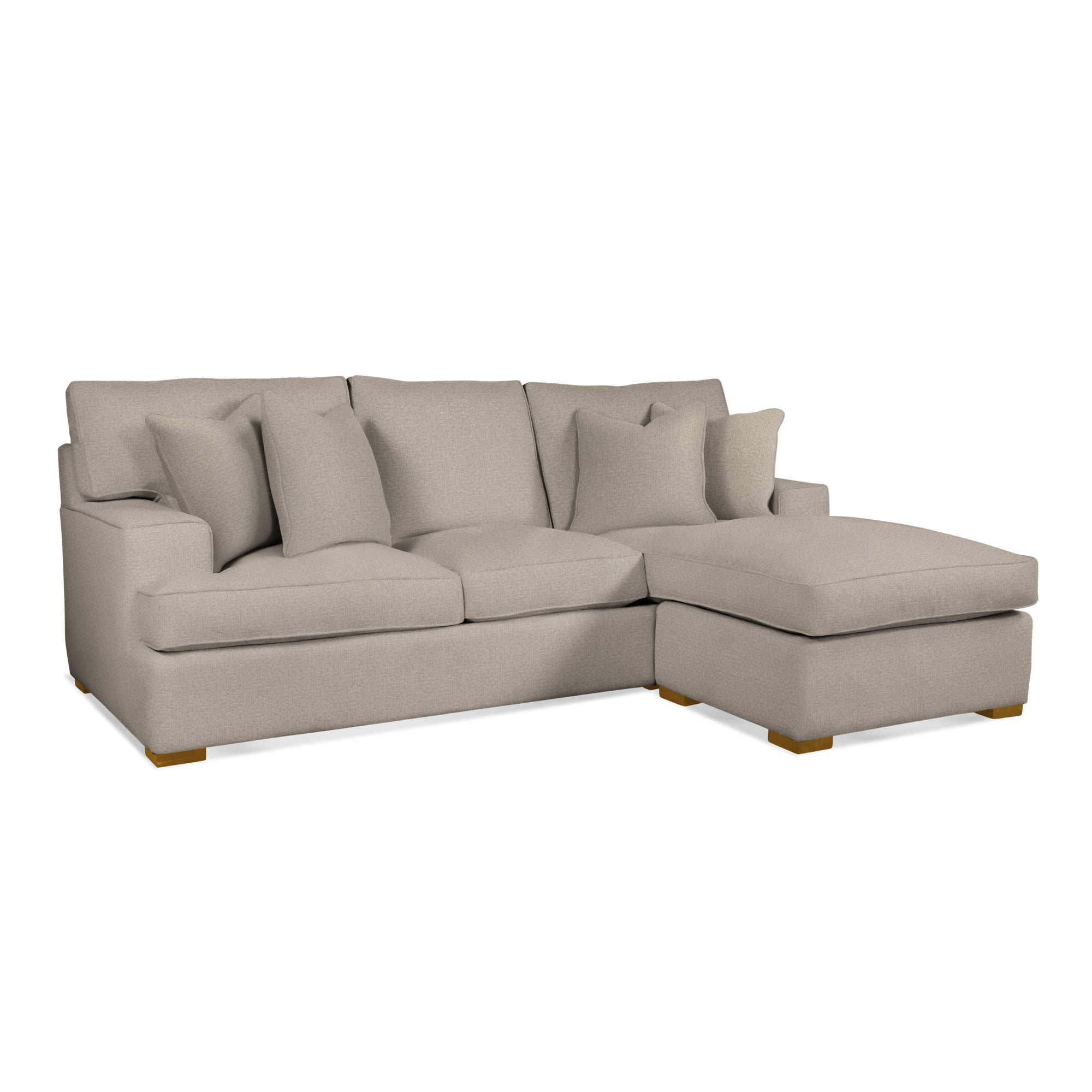 Sadie 97" Wide Reversible Sofa & Chaise with Ottoman, Havana Finish, Beige Performance Fabric; 0851-73