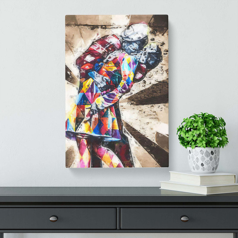 V-J Day In Times Square WW2 Kiss In Abstract - Wrapped Canvas, 91cm H x 60cm W x 3cm D