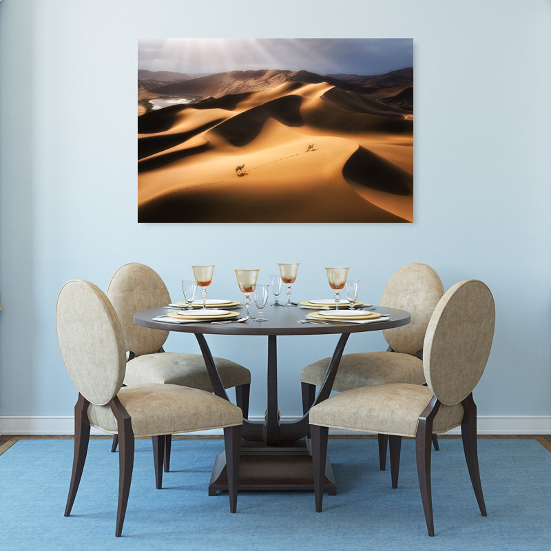 Sunlit Desert Journey, paysage contemporain abstrait, reproduction d'art murale, H 32 po x l 48 po