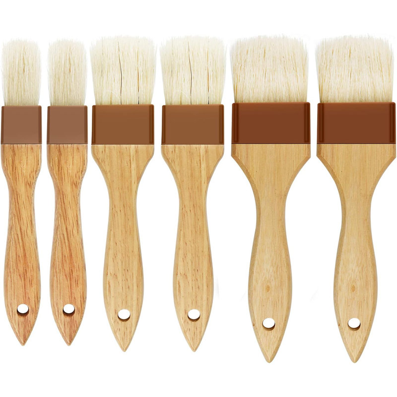 Paquet de 6 brosses à pâtisserie et à poils naturels pour verrat naturel - poignée en bois de hêtre, 3 tailles (1 po / 1,6 po) avec trou de suspension