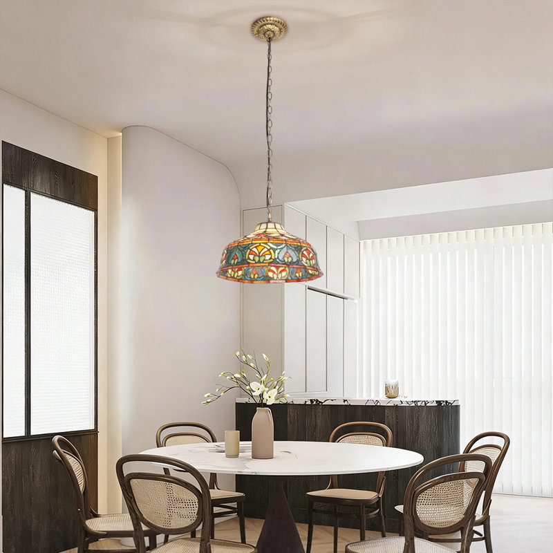 Luminaire suspendu simple en vitrail avec finition bronze antique