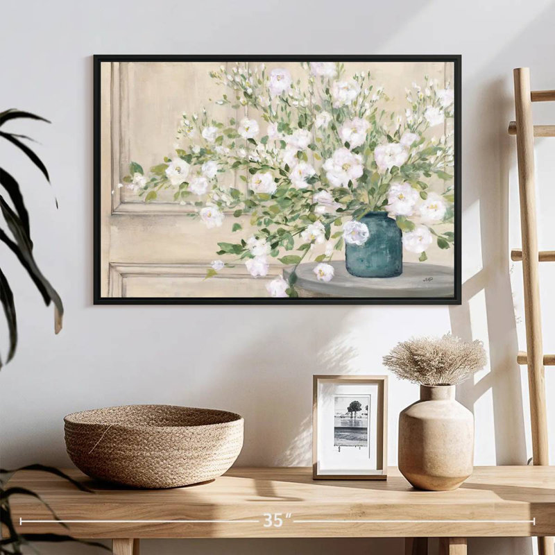 White Bouquet, 25" X 17", Floating Frame Black