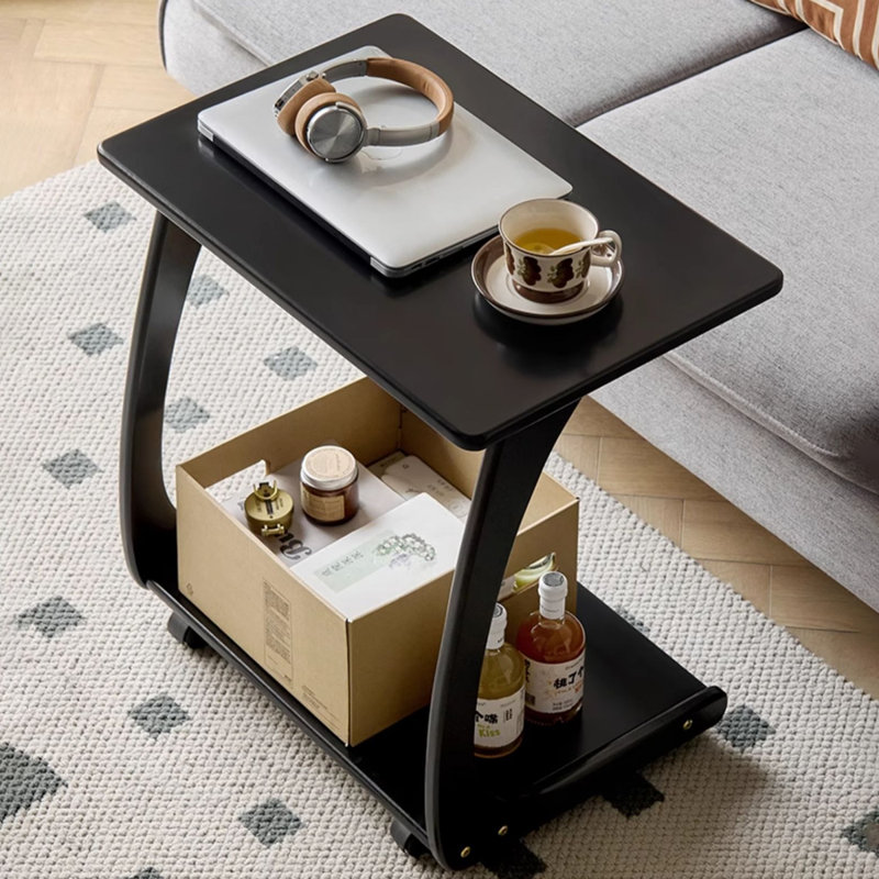 Table d'appoint rectangulaire en bois massif noir, Black, 31.5