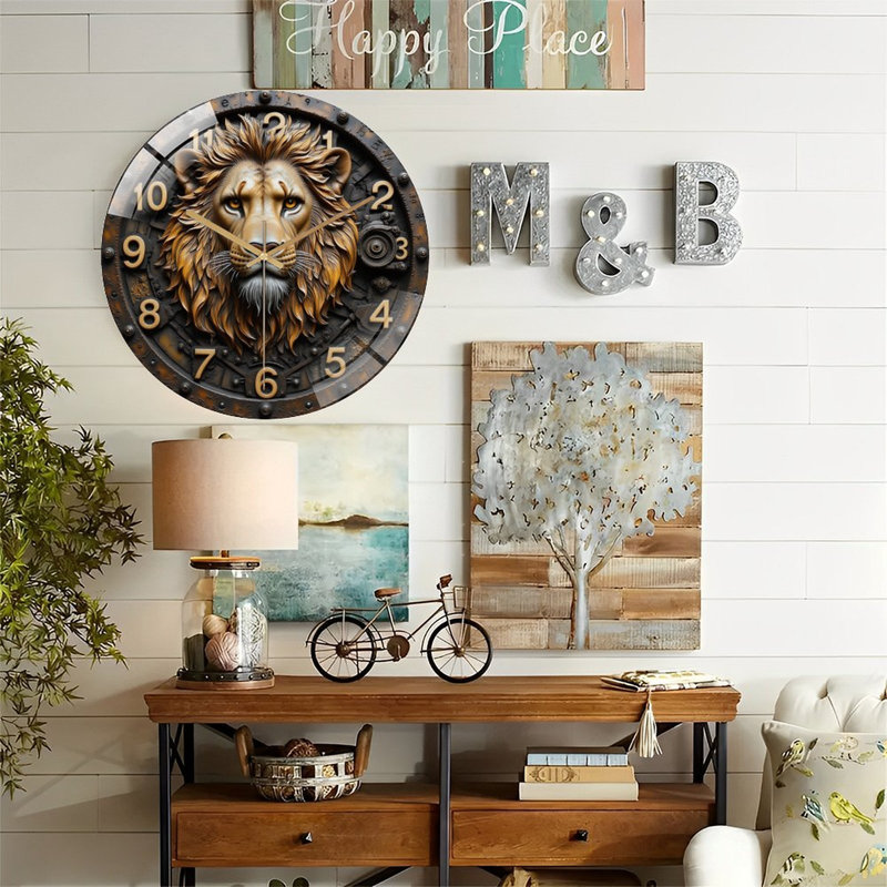 Horloge murale tête de lion, horloge murale 12 po