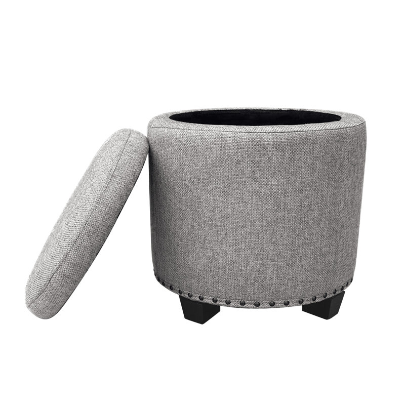 Mayen 19" Wide Round Storage Ottoman, Gray Woven