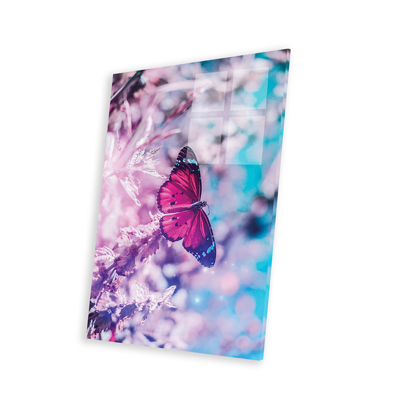 «Pink Butterfly on Flowers in Front off Blue Sky» par Gen Z - impression non encadrée, H 24 po x l 16 po x P 0,25 po