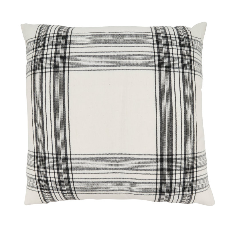 Black and White Plaid Cotton Reversible Throw Pillow, 20"