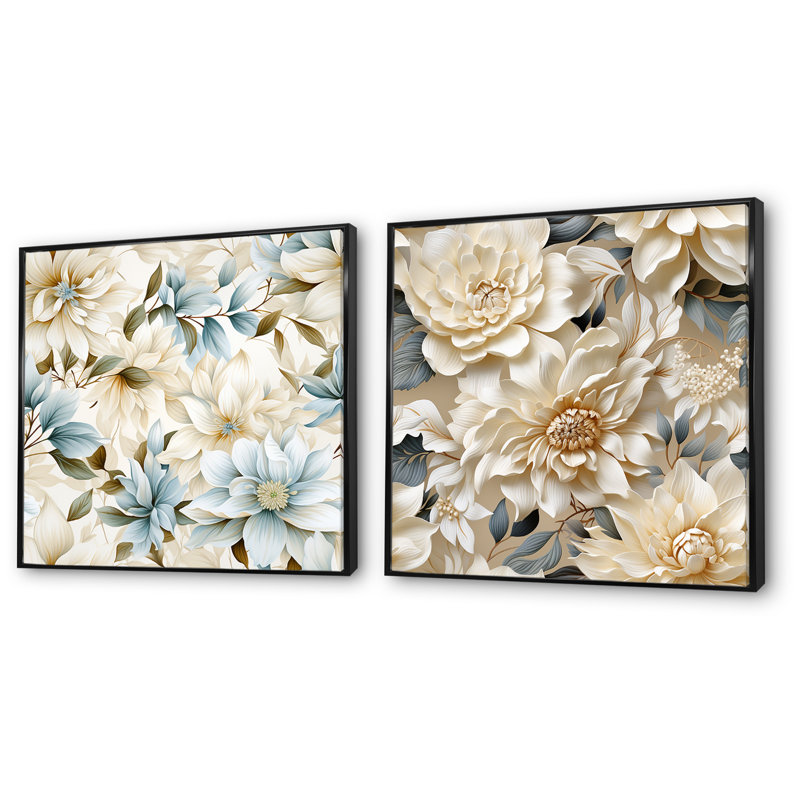 Rodez - Ensemble de 2 impressions murales florales, Cadre noir, H 36 po x l 73 po x P 1,5 po