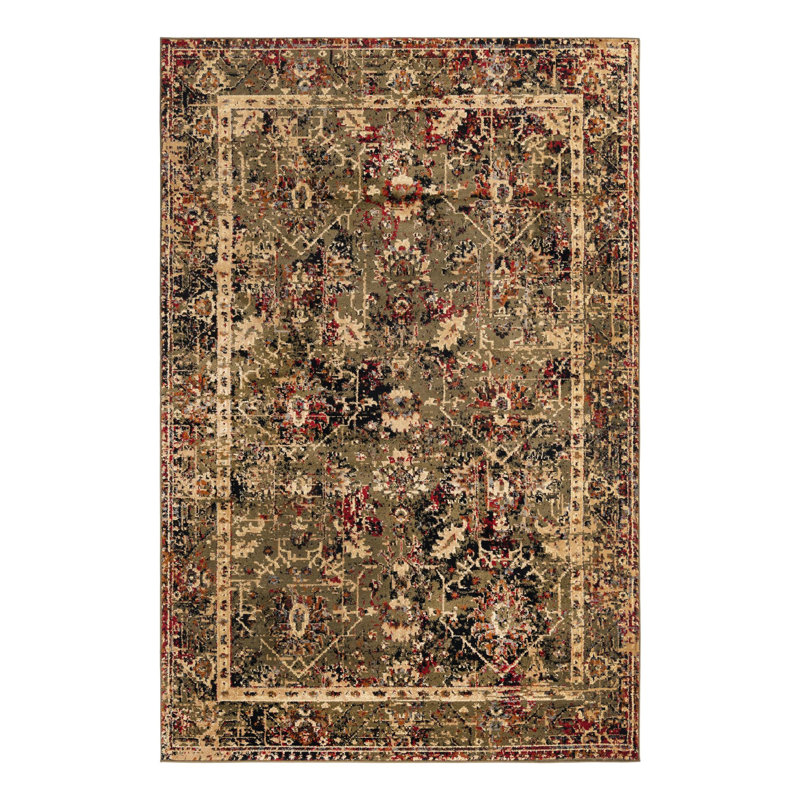 Tapis à motif géométrique vert / rouge / brun clair Alameda, Rectangle 6 pi 1 po x 9 pi