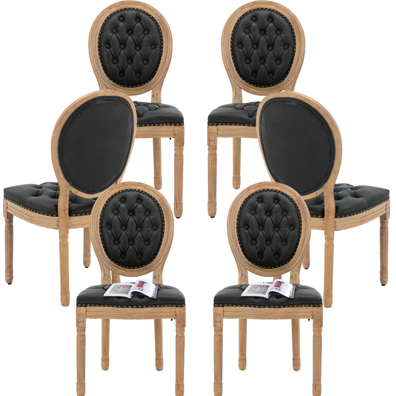 Black Velvet Upholstered High Back Side Chair Set with Wood Legs
