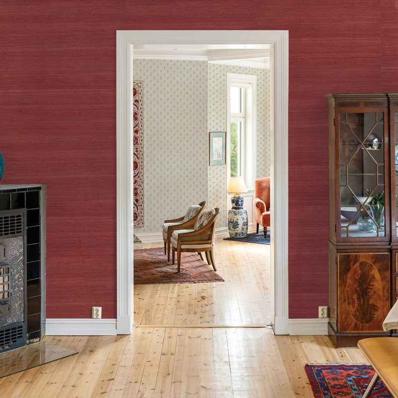 Rufas Grass Cloth Wallpaper Double Roll, Red