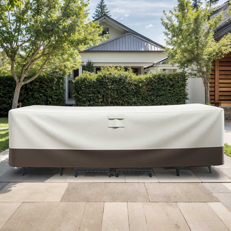 Durable 600D Oxford Fabric Outdoor Furniture Cover With Handles And Storage Bag, Beige, 28.15" H x 110.24" W x 84.25" D
