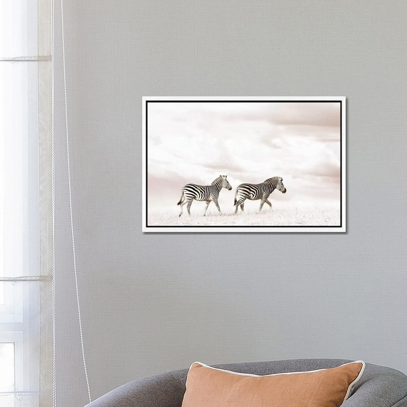 White Zebra Duo by Klaus Tiedge - Print on Canvas, White Framed, 66.04 cm H x 45.72 cm W