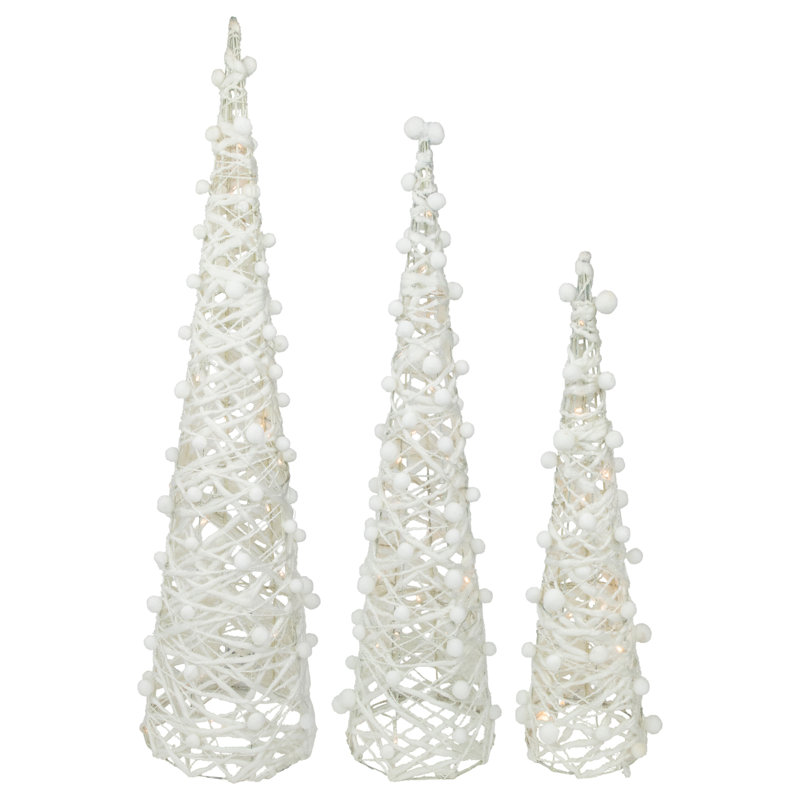 Ensemble de 3 décorations de Noël coniques blanches scintillantes 39,25 po