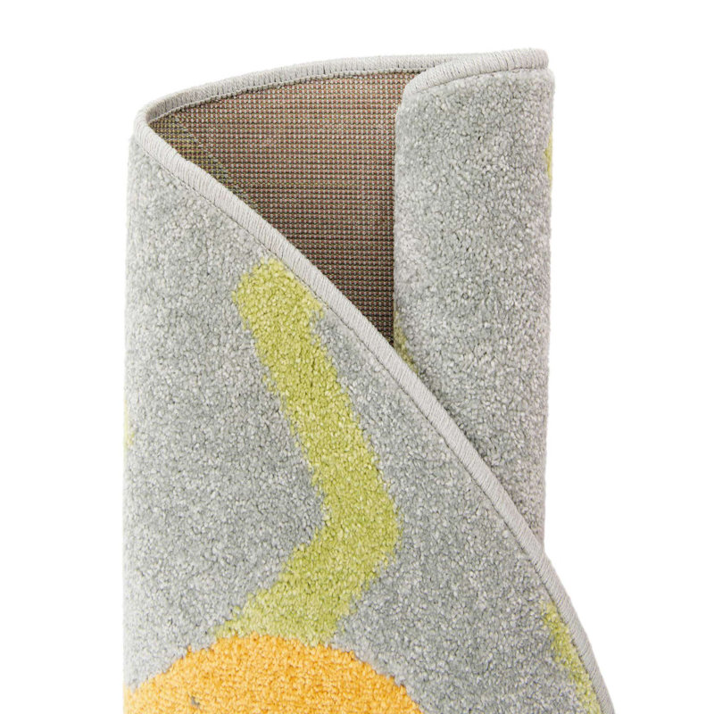 Tapis pour enfant Whimsy Kids, Rond 5 pi 3 po, Gris/Jaune