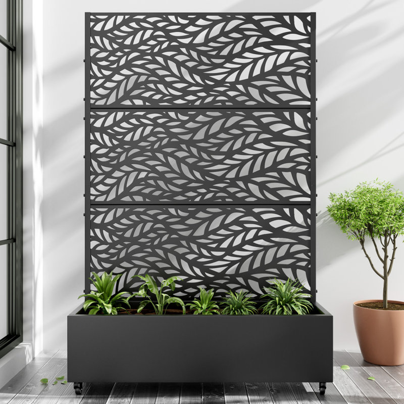 Metal Planter Box with Trellis with Wheels, 72" H x 47" W x 16" D