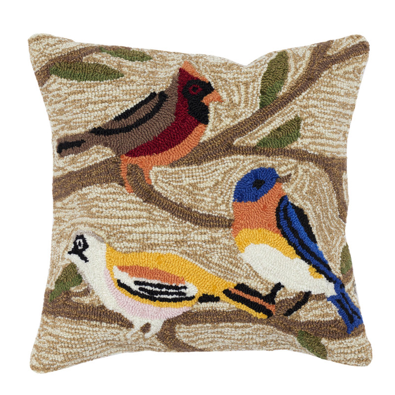 Frontporch Birds Indoor/Outdoor Brown/Beige Square Throw Cushion Cover
