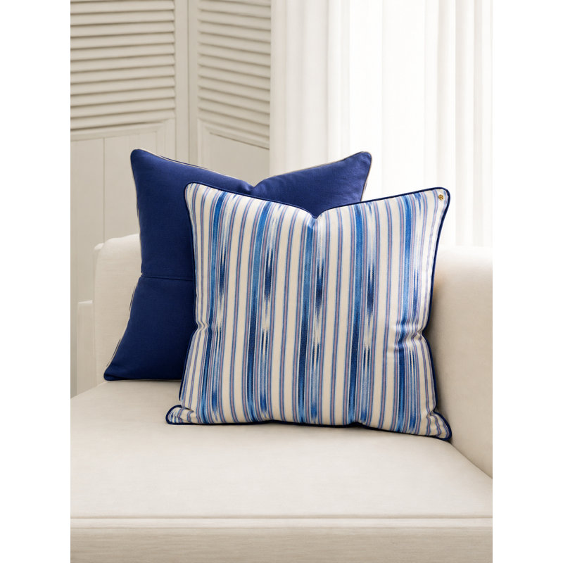 Kutnu Medium Ikat Pattern Pillow, Square 20"H x 20"W, Marine Ikat
