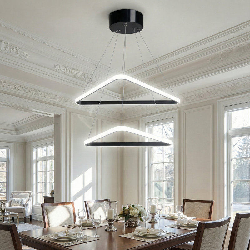 Apex Geometric 2-Tier Triangular Integrated LED Chandelier, 6500 Kelvins, Ink