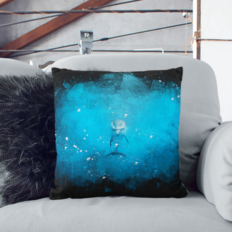Lone Dolphin Paint Splash Cushion with Filling, 55cm H x 55cm W x 20cm D