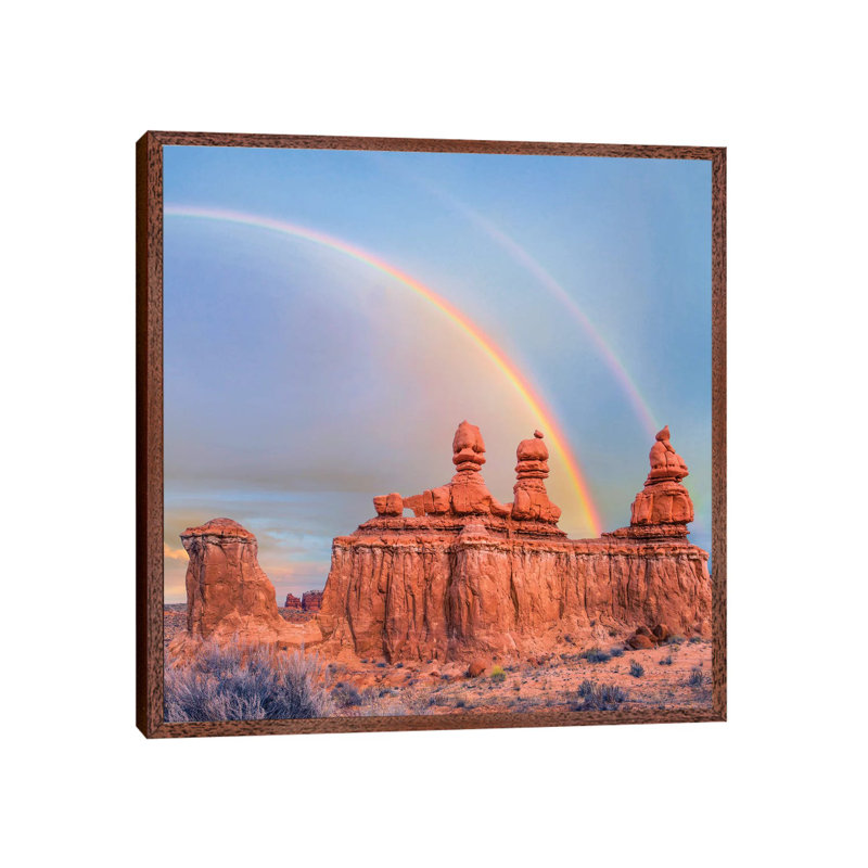 Rainbow Over Rock Formation Called The Three Judges, Goblin Valley State Park, Utah 1 Piece Wall Art on Canvas