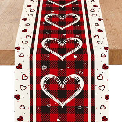 Plaid Love Hearts Valentine's Day Table Runner 13 X 72 Inch, Wedding Seasonal Holiday Anniversary Decoration For Indoor Home Party