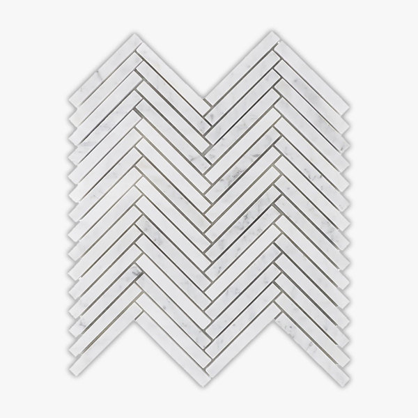 1" x 6" Marble Herringbone / Chevron Mosaic Wall & Floor Tile