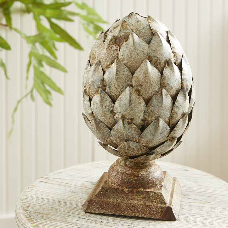 Weathered Metal Artichoke Finial, 7" H x 3.27" W x 3.27" D, Antique Galvanized
