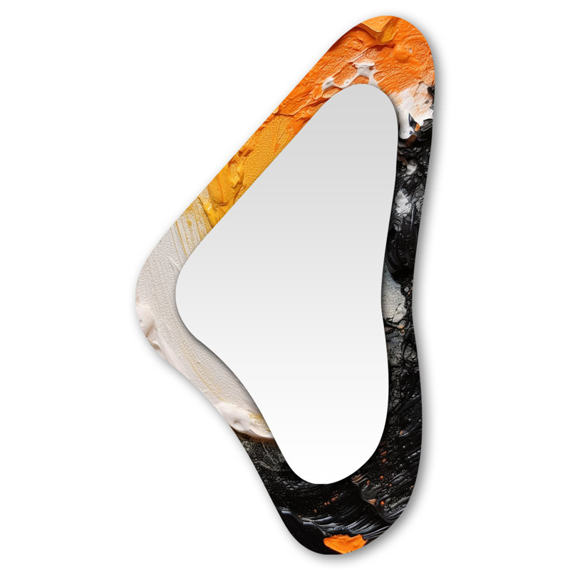 Orange And Black Mystic Spirals III - Abstract Spirals Modern Wall Mirror In Asymmetrical Shapes