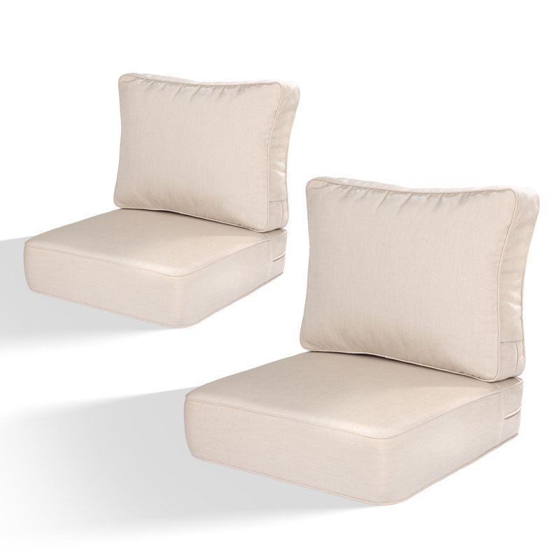 6 Inch Sunbrella Outdoor Chair Seat Back Cushion Set, 24" W x 24" D, Canvas Flax
