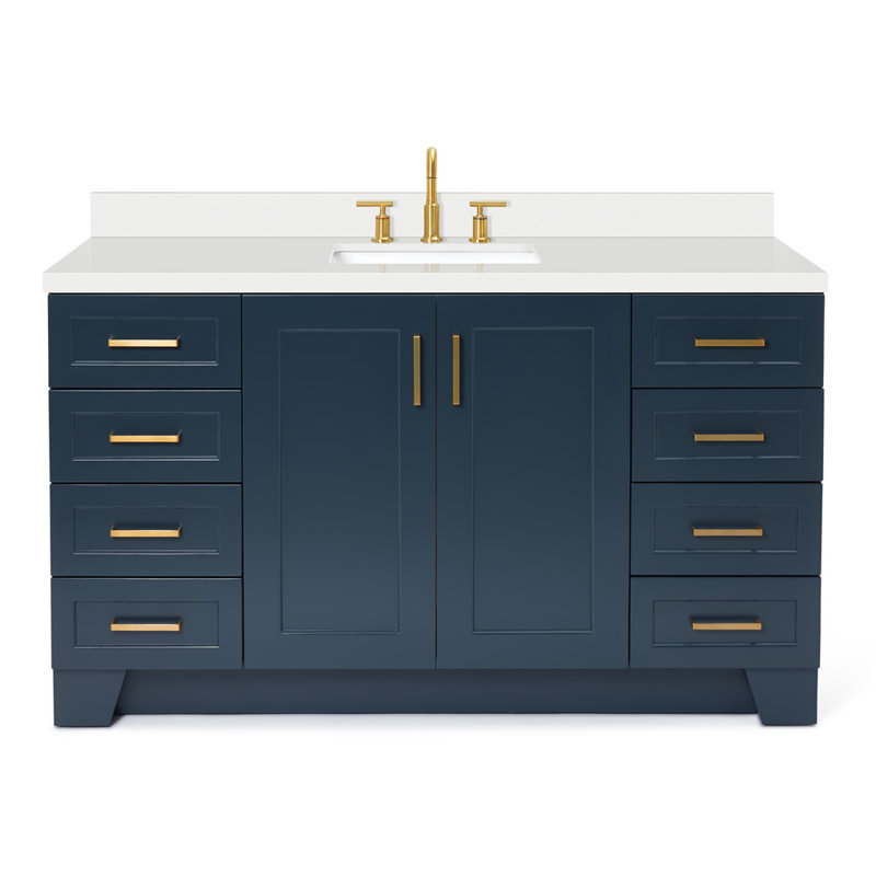 61 IN.  Single Bathroom Vanity, Midnight Blue, Rectangle, Carrara Quartz