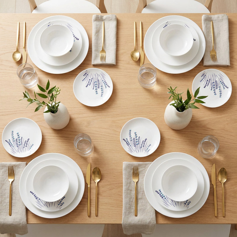 Service de table en porcelaine blanche et bleue à motif d'os botanique (service de 24 pièces pour 6 personnes)
