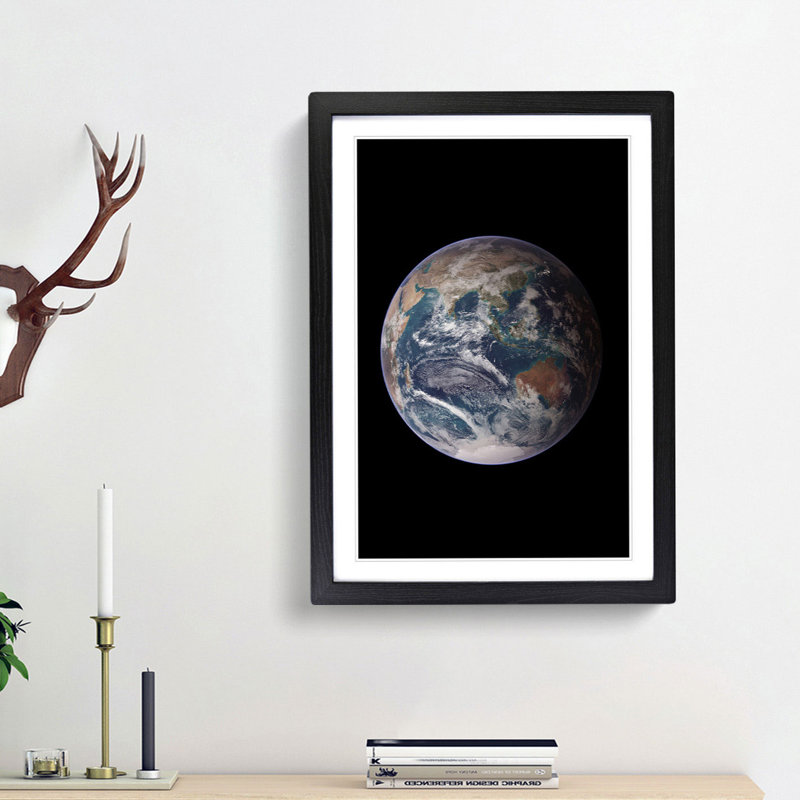 Eastern Hemisphere of Earth - Picture Frame Photograph Print, 65cm H x 48cm W x 2cm D, Black Framed
