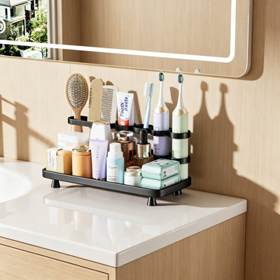 Electric Toothbrush Holder With 5 Metal Slots For Bathroom Countertop Organization, Includes Secure Storage For Toothpaste, Razor, And Mouthwash