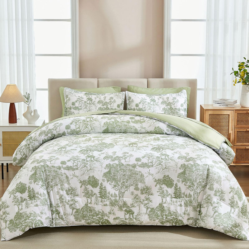 Ensemble d'édredon botanique réversible 7 pièces Ensemble de literie complète en microfibre douce pour toutes les saisons