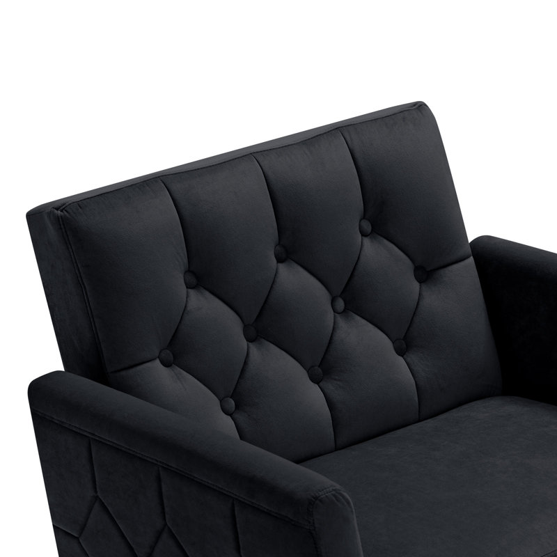 Zianny Velvet Accent Chair with Ottoman, Black Velvet