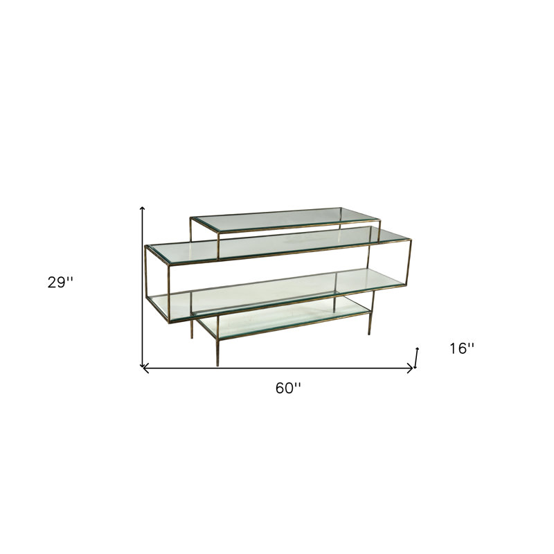 Console 60 po en verre transparent et doré avec rangement