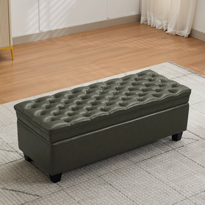 Banc de rangement à couvercle rabattable, recouvert de similicuir, de 126 cm de large