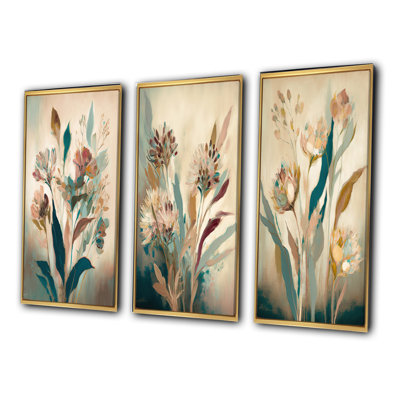 " Wild Flowers In Faded Vintage Colours " 3 - Pieces