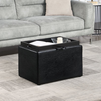 Saribel 22.75" Wide Faux Leather Rectangle Ottoman with Reversible Tray by Ebern Designs