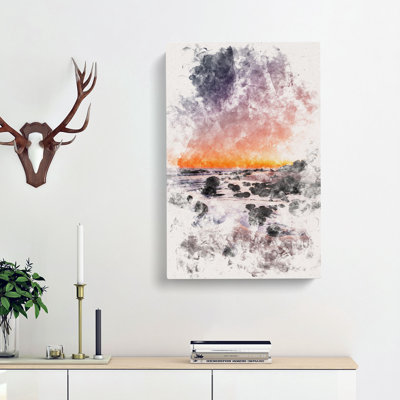 Moon Above The Beach - Wrapped Canvas Painting