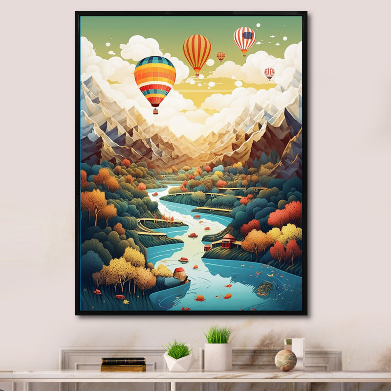 Montgolfière dans le ciel III - Imprimé, H 34 po x l 44 po x P 1,5 po, Cadre flottant noir