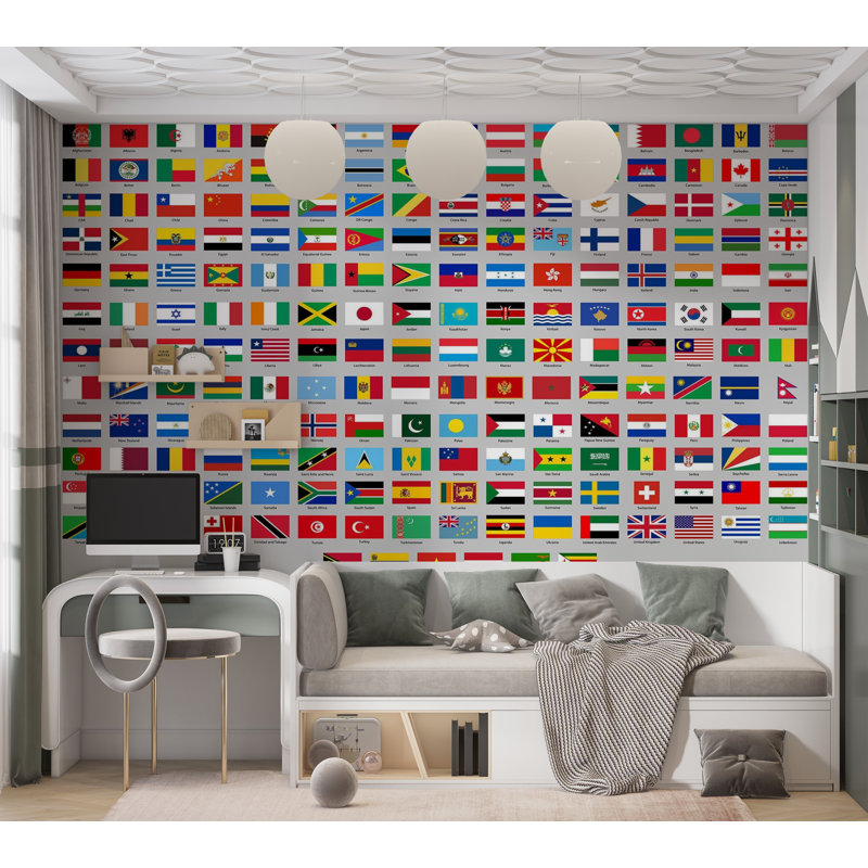Premium Peel & Stick Wall Mural - World Flags Collection, 120" W x 96" L