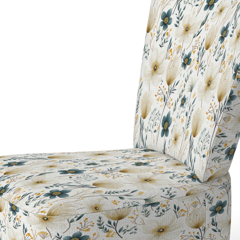 Chaise d'appoint rembourrée blanche et beige à motif floral minimaliste blanc et beige