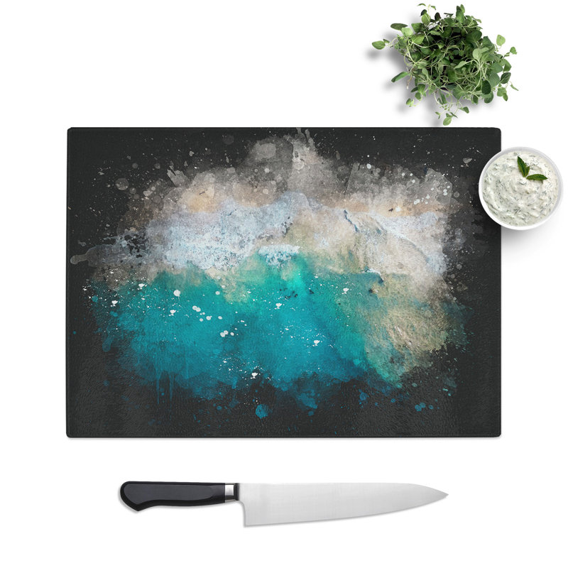 Tempered Glass Beach in Punta Cana Dominican Republic Paint Splash Chopping Board, 28.5 cm x 39 cm