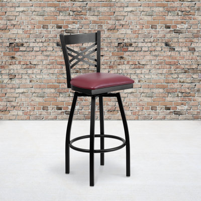 Lomonaco X" Back Swivel Metal Barstool with Vinyl Upholstered Seat